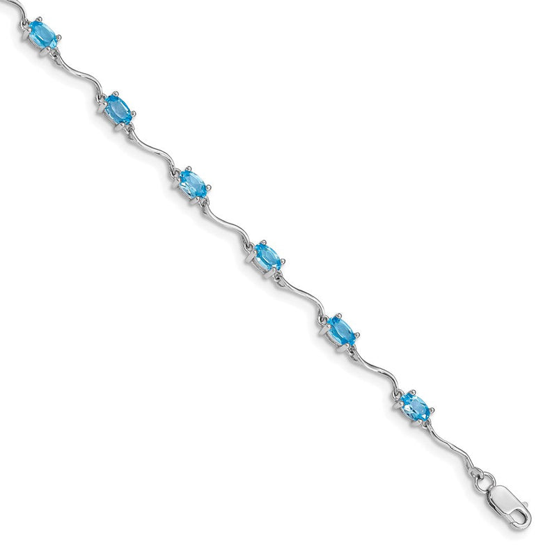7 Zoll Sterlingsilber Rhodiniert Blautopas Armband