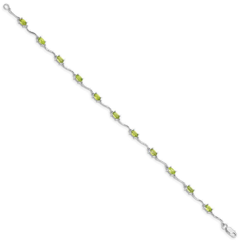 7 Zoll Sterlingsilber Rhodiniert Peridot Armband