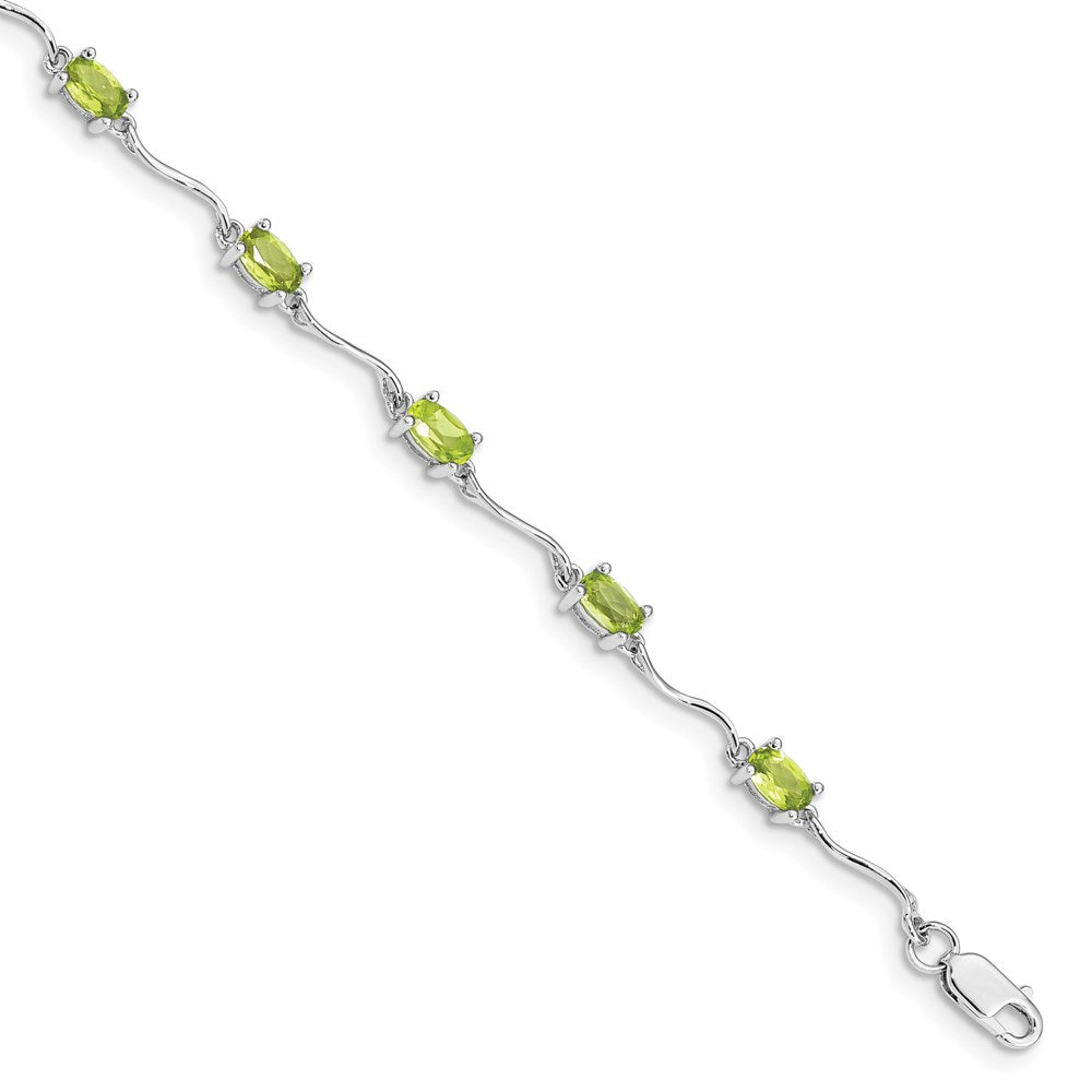 7 Zoll Sterlingsilber Rhodiniert Peridot Armband