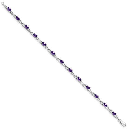 7 Zoll Sterlingsilber Rhodiniert Amethyst Armband