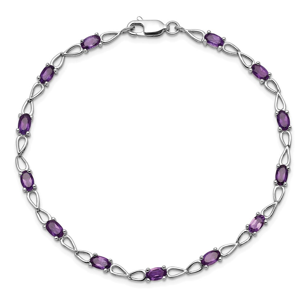 7 Zoll Sterlingsilber Rhodiniert Amethyst Armband