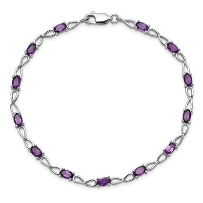 7 Zoll Sterlingsilber Rhodiniert Amethyst Armband