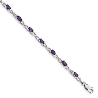 7 Zoll Sterlingsilber Rhodiniert Amethyst Armband