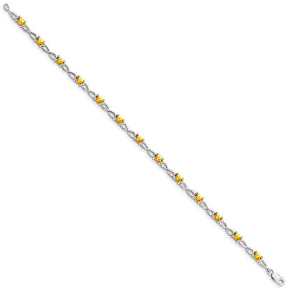 7 Zoll Sterlingsilber Rhodiniert Citrin Armband