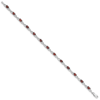 7 Zoll Sterlingsilber Rhodiniert Granat Armband