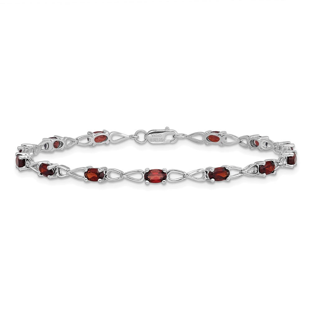 7 Zoll Sterlingsilber Rhodiniert Granat Armband