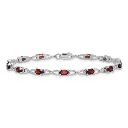 7 Zoll Sterlingsilber Rhodiniert Granat Armband