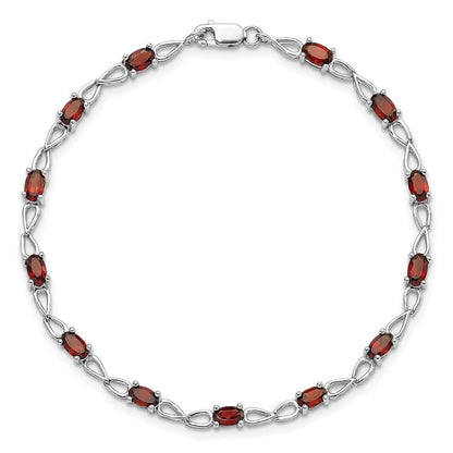 7 Zoll Sterlingsilber Rhodiniert Granat Armband