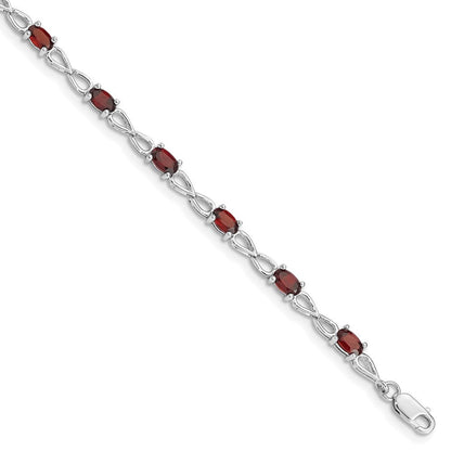 7 Zoll Sterlingsilber Rhodiniert Granat Armband