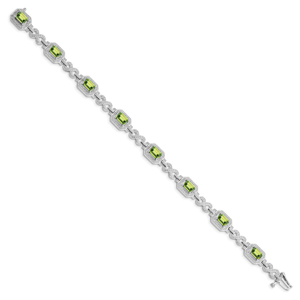 7.75 Zoll Sterlingsilber Rhodiniert Diamant & Peridot Armband