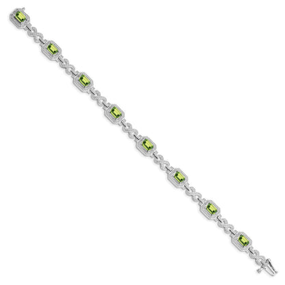 7.75 Zoll Sterlingsilber Rhodiniert Diamant & Peridot Armband