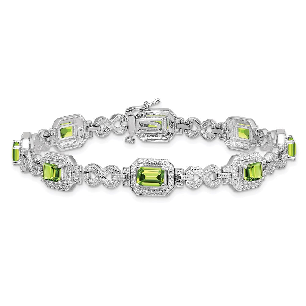 7.75 Zoll Sterlingsilber Rhodiniert Diamant & Peridot Armband