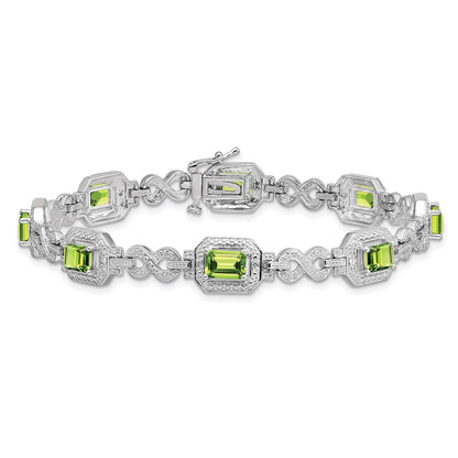 7.75 Zoll Sterlingsilber Rhodiniert Diamant & Peridot Armband
