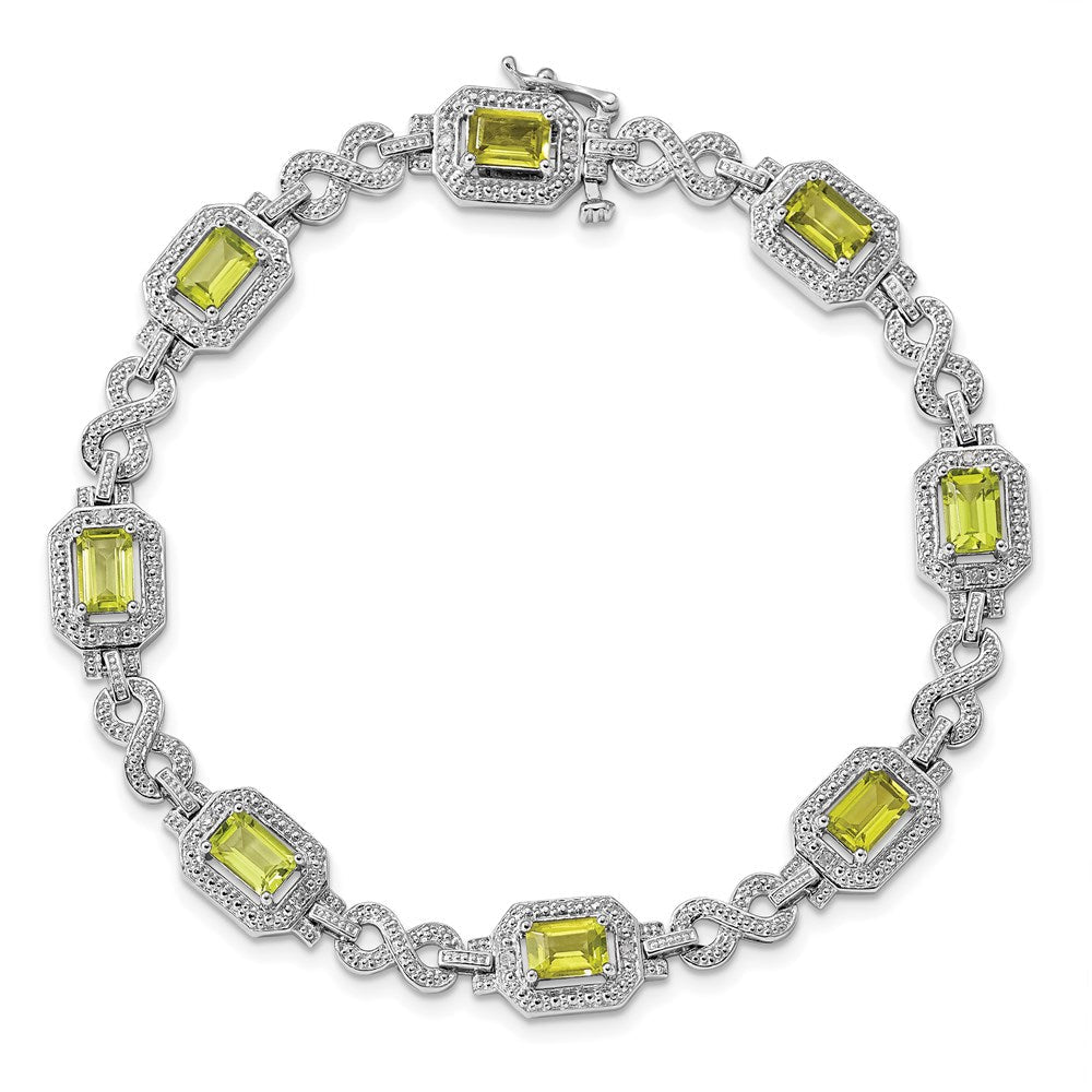 7.75 Zoll Sterlingsilber Rhodiniert Diamant & Peridot Armband