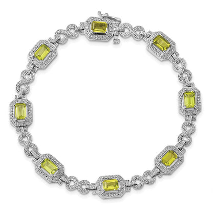 7.75 Zoll Sterlingsilber Rhodiniert Diamant & Peridot Armband