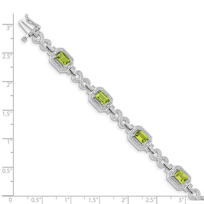 7.75 Zoll Sterlingsilber Rhodiniert Diamant & Peridot Armband