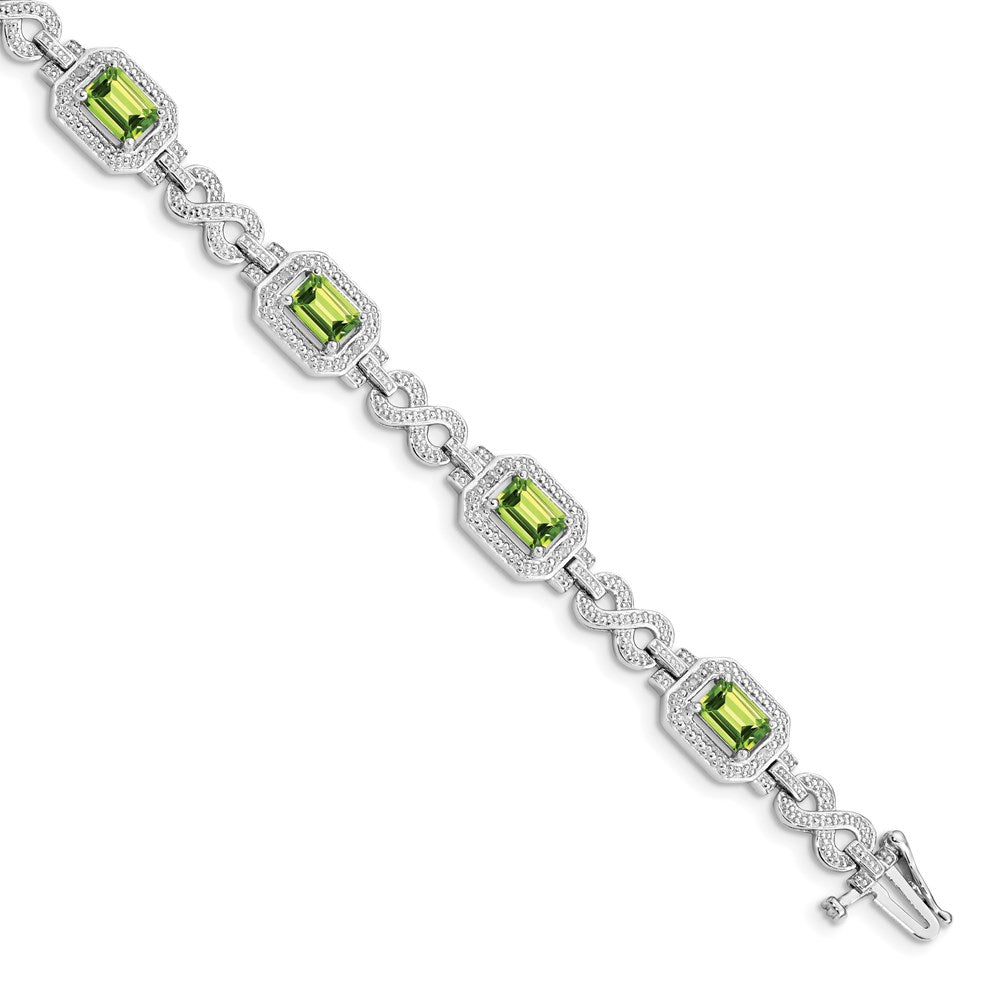 7.75 Zoll Sterlingsilber Rhodiniert Diamant & Peridot Armband
