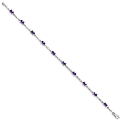 7 Zoll Sterlingsilber Rhodiniert Amethyst Armband