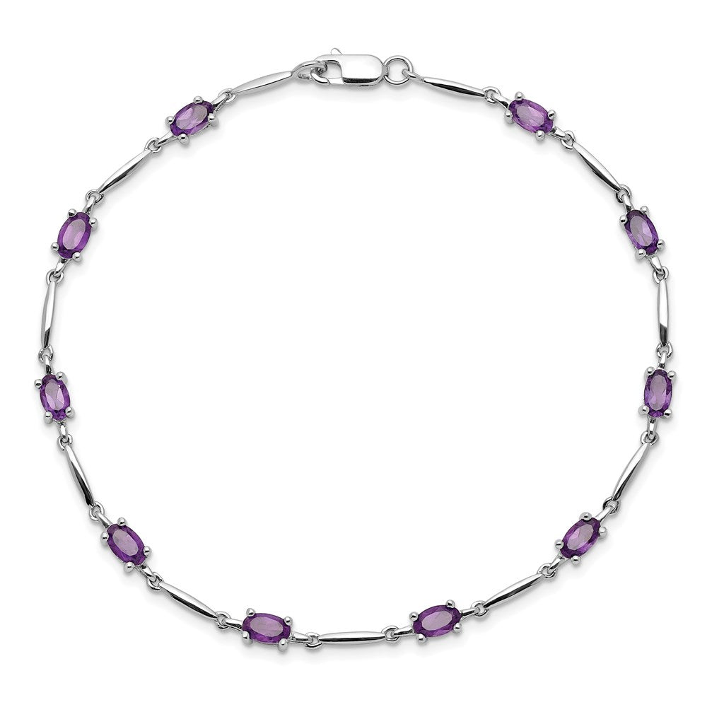 7 Zoll Sterlingsilber Rhodiniert Amethyst Armband