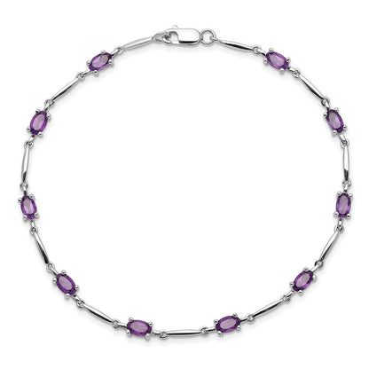 7 Zoll Sterlingsilber Rhodiniert Amethyst Armband