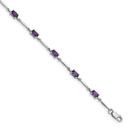7 Zoll Sterlingsilber Rhodiniert Amethyst Armband