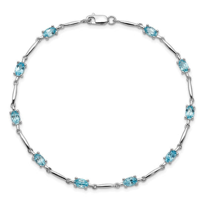 7 Zoll Sterlingsilber Rhodiniert Blautopas Armband