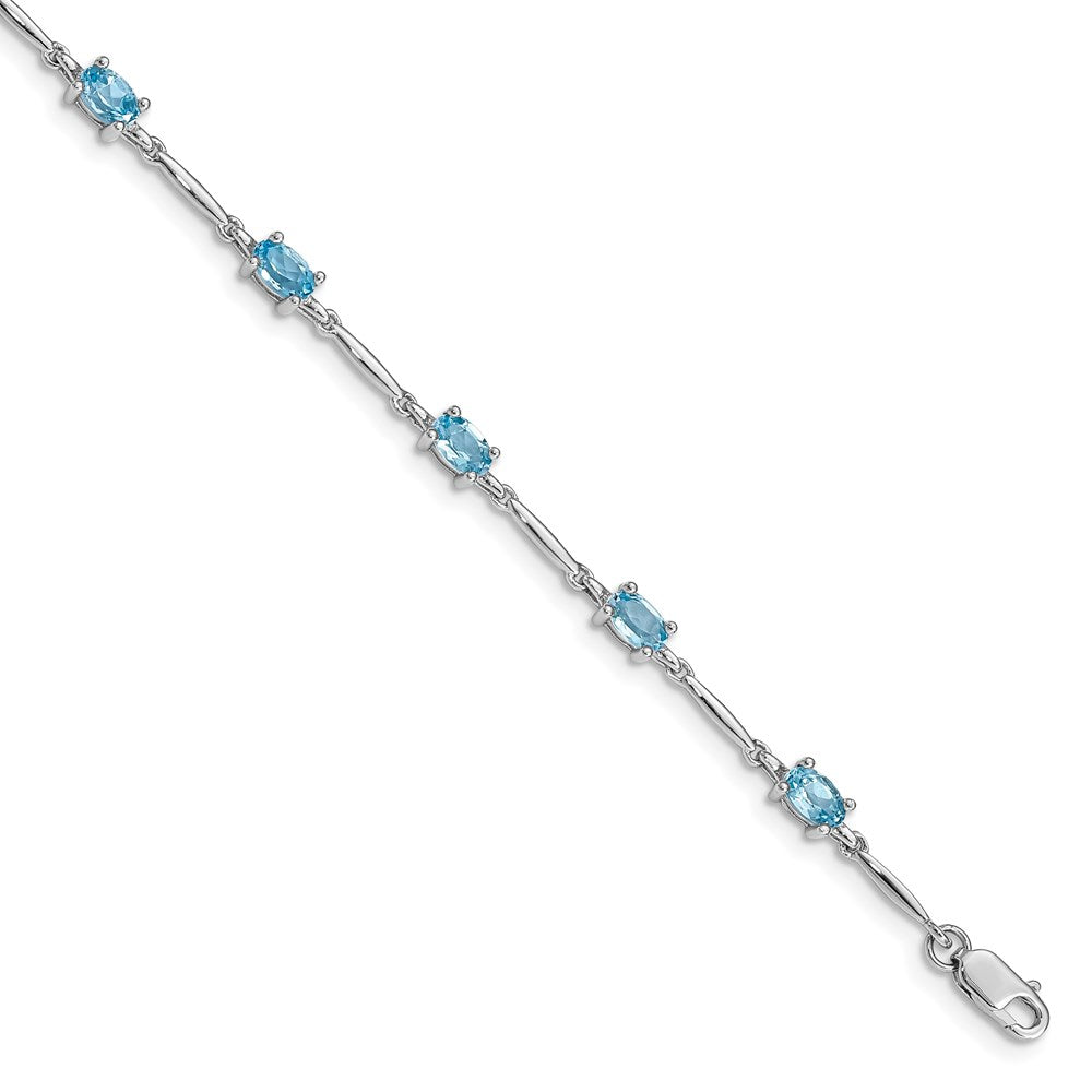 7 Zoll Sterlingsilber Rhodiniert Blautopas Armband