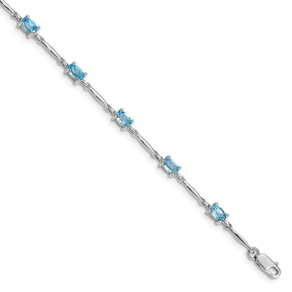 7 Zoll Sterlingsilber Rhodiniert Blautopas Armband