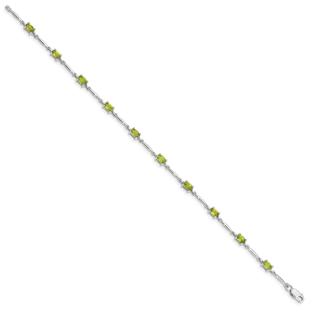 7 Zoll Sterlingsilber Rhodiniert Peridot Armband