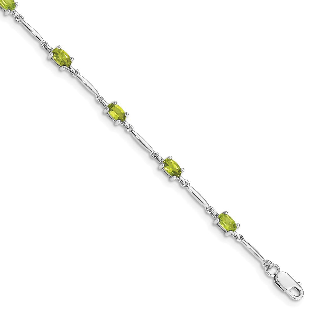 7 Zoll Sterlingsilber Rhodiniert Peridot Armband