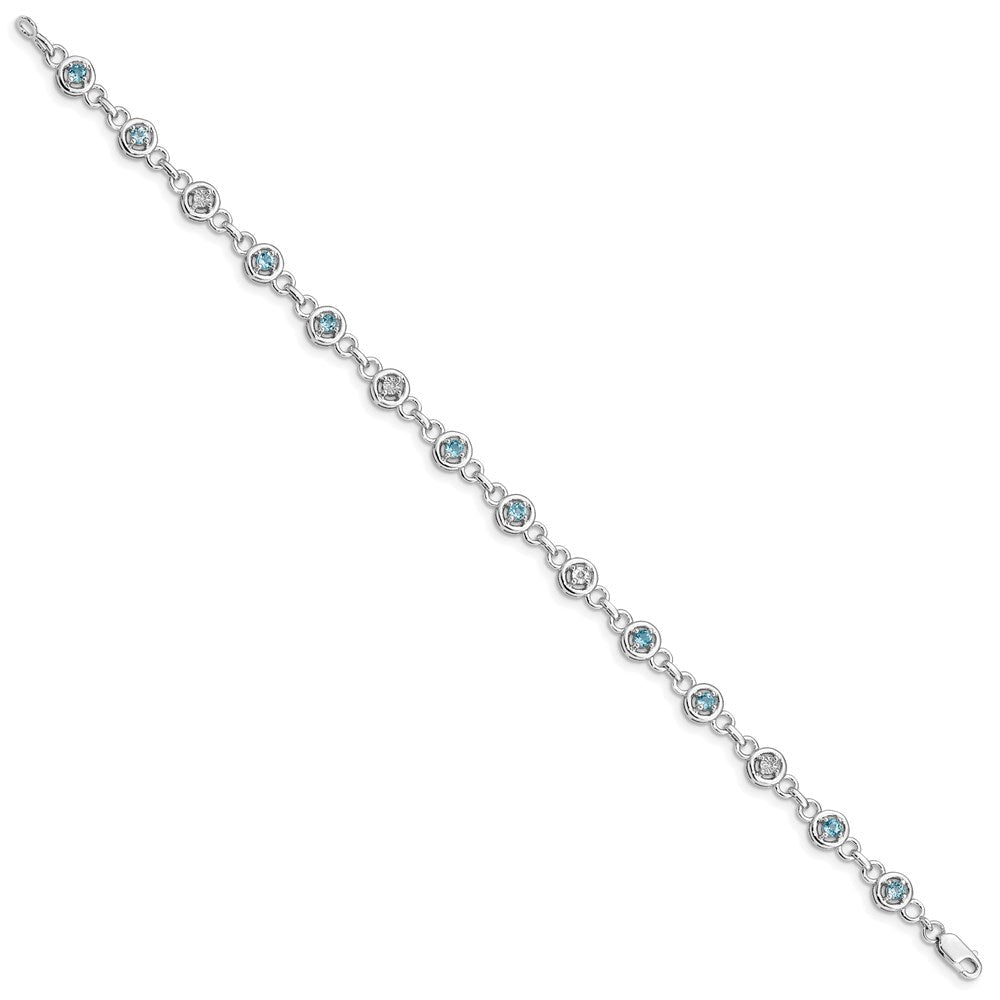 7 Zoll Sterlingsilber Rhodiniert Blautopas & Diamant Armband
