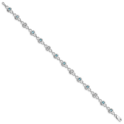 7 Zoll Sterlingsilber Rhodiniert Blautopas & Diamant Armband