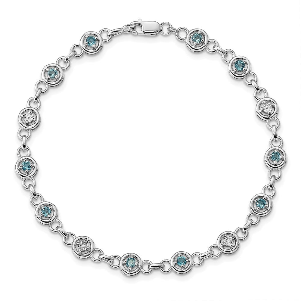 7 Zoll Sterlingsilber Rhodiniert Blautopas & Diamant Armband