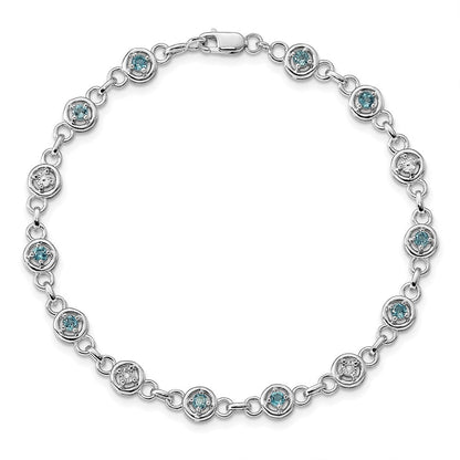 7 Zoll Sterlingsilber Rhodiniert Blautopas & Diamant Armband