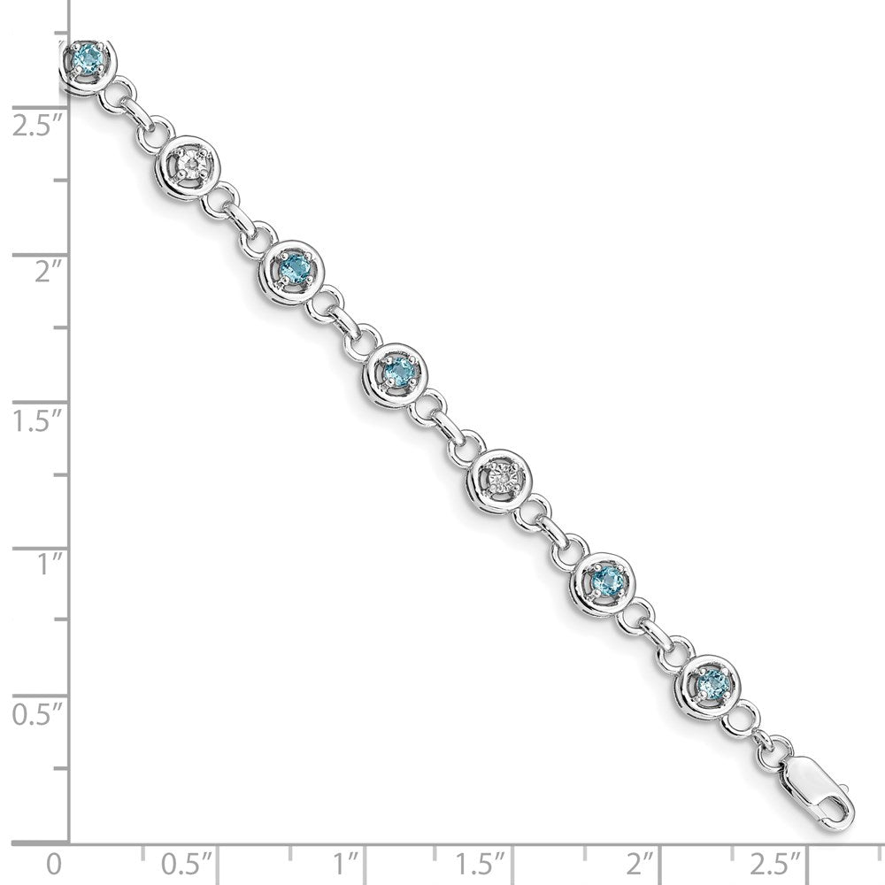 7 Zoll Sterlingsilber Rhodiniert Blautopas & Diamant Armband