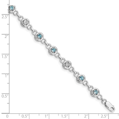 7 Zoll Sterlingsilber Rhodiniert Blautopas & Diamant Armband
