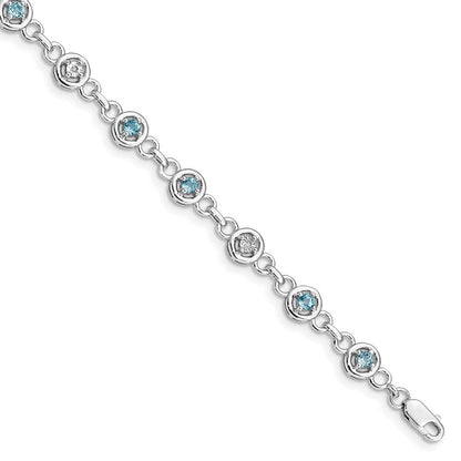 7 Zoll Sterlingsilber Rhodiniert Blautopas & Diamant Armband