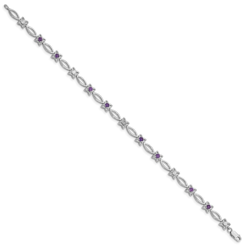 7 Zoll Sterlingsilber Rhodiniert Amethyst & Diamant Armband
