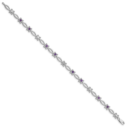 7 Zoll Sterlingsilber Rhodiniert Amethyst & Diamant Armband