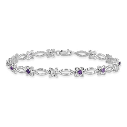 7 Zoll Sterlingsilber Rhodiniert Amethyst & Diamant Armband