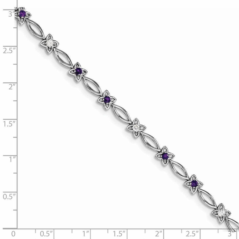 7 Zoll Sterlingsilber Rhodiniert Amethyst & Diamant Armband