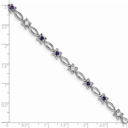 7 Zoll Sterlingsilber Rhodiniert Amethyst & Diamant Armband