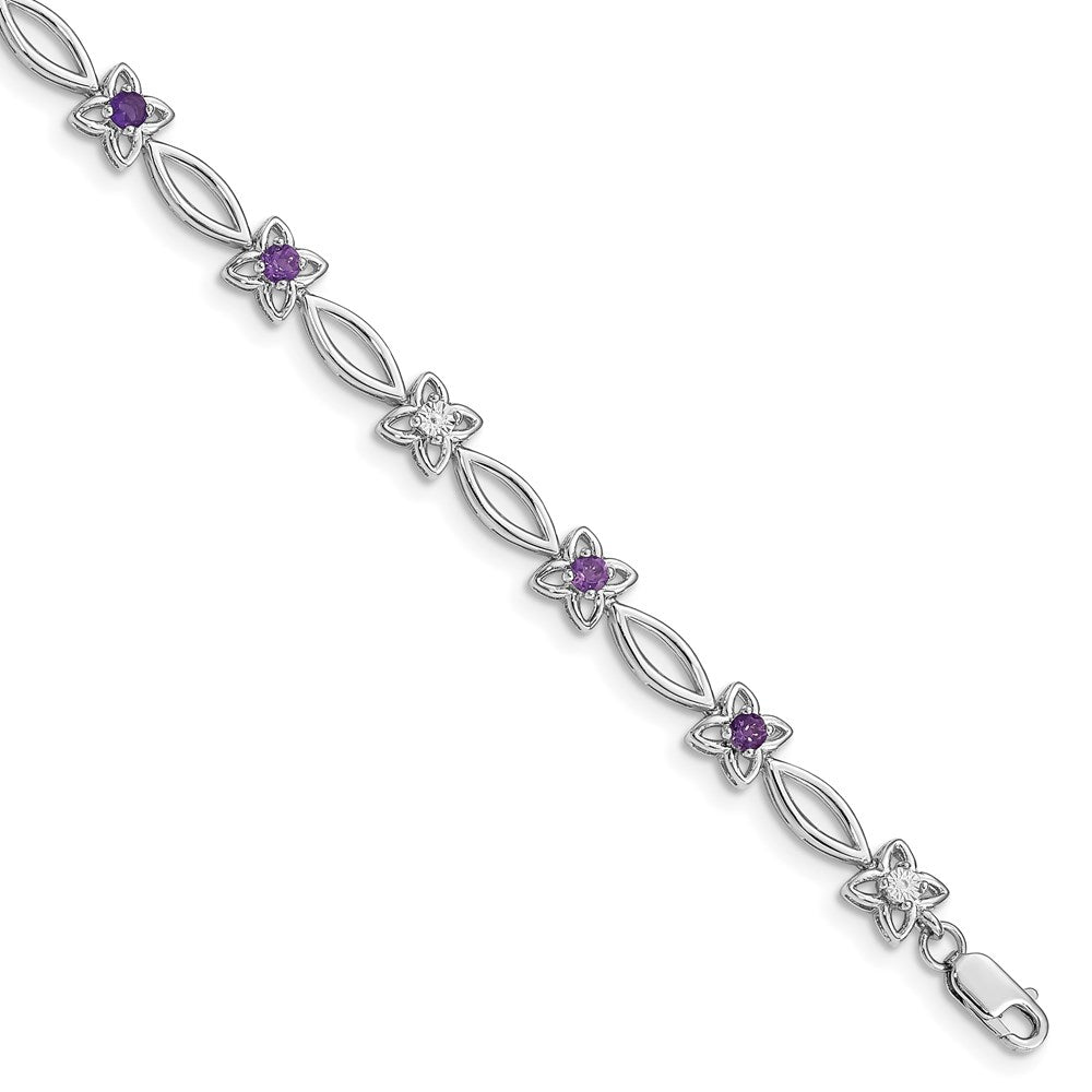 7 Zoll Sterlingsilber Rhodiniert Amethyst & Diamant Armband