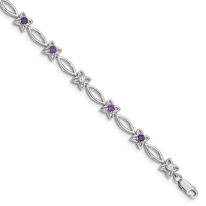 7 Zoll Sterlingsilber Rhodiniert Amethyst & Diamant Armband