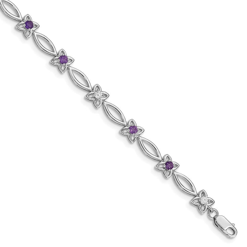 7 Zoll Sterlingsilber Rhodiniert Amethyst & Diamant Armband