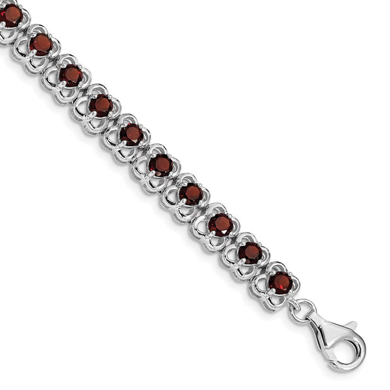 7 Zoll Sterlingsilber Rhodiniert Granat Armband