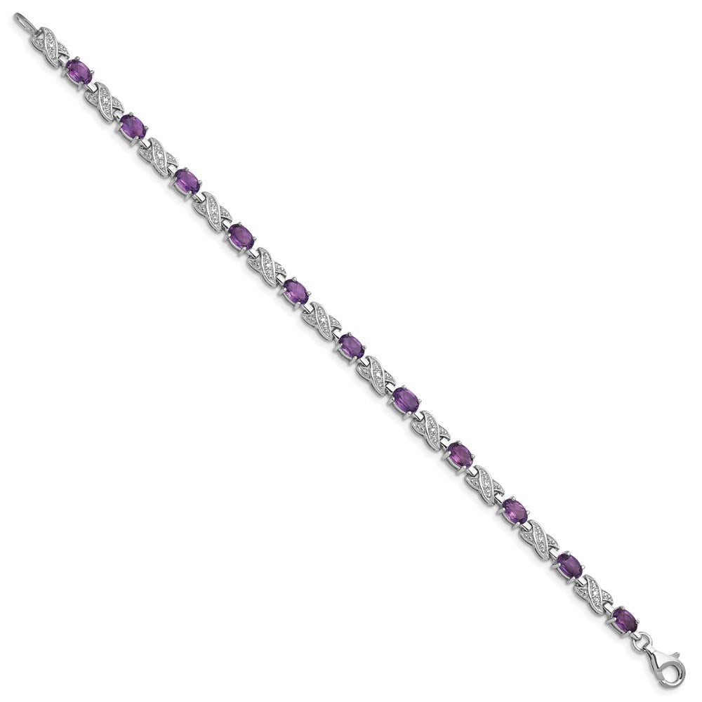7 Zoll Sterlingsilber Rhodiniert Amethyst Armband