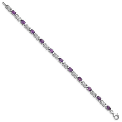 7 Zoll Sterlingsilber Rhodiniert Amethyst Armband