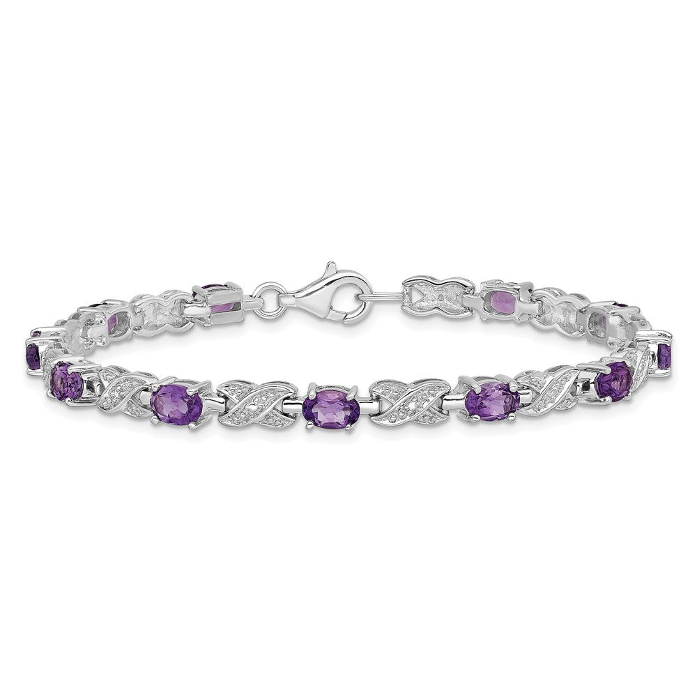 7 Zoll Sterlingsilber Rhodiniert Amethyst Armband