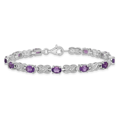 7 Zoll Sterlingsilber Rhodiniert Amethyst Armband